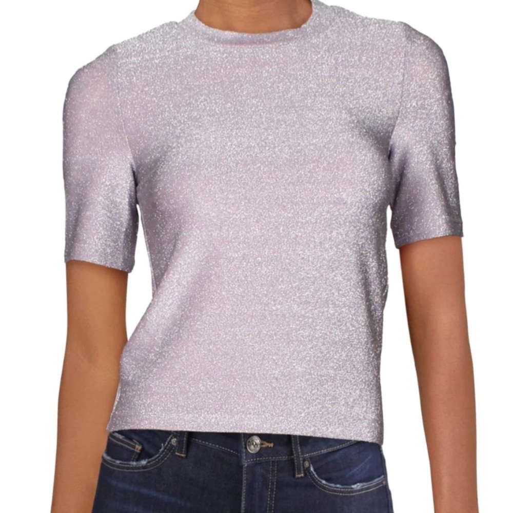Fore Womens Glitter Crew Neck T-shirt In purple medium